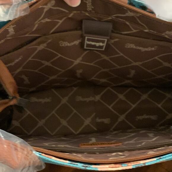 Wrangler Southwestern Pattern Dual Sided Print Canvas Wide Tote - Turquoise - Picture 10 of 14